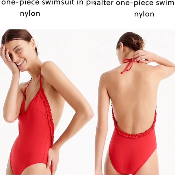 J. Crew Other - Ruffle Halter One-piece Swimsuit Pique Nylon